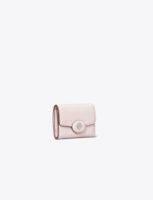 Tory Burch Small Robinson Spazzolato Wallet In Powder Pink