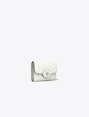 Tory Burch Small Robinson Floral Embossed Wallet In Blanc