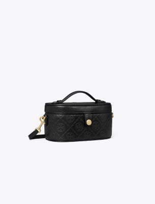 Tory Burch T Monogram Leather Vanity Case In Black