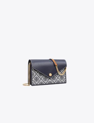 Tory Burch T Monogram Envelope Chain Wallet In Tory Navy