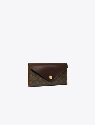 Tory Burch T Monogram Coated Canvas Envelope Wallet In French Press