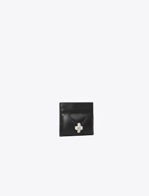 Tory Burch Kira Diamond Quilt Clover Card Case In Black