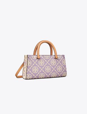 Tory Burch T Monogram Contrast Embossed Small Rectangular Tote In Lilac/new Cream