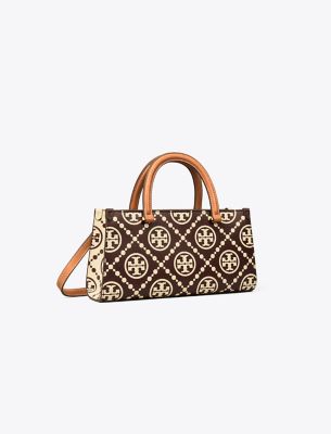 Shop Tory Burch T Monogram Contrast Embossed Small Rectangular Tote In Maroon/new Cream