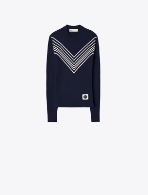 Tory Sport Tory Burch Chevron Viscose Sweater In Tory Navy