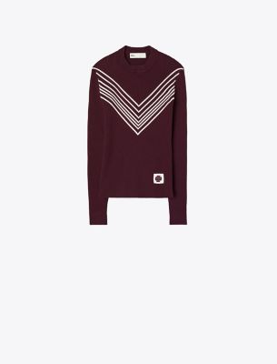 Tory Sport Tory Burch Chevron Viscose Sweater In Deep Jasper