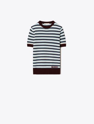 Tory Sport Tory Burch Cashmere Stripe Short-sleeve Tennis Sweater In Winetasting Stripe Set