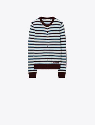Tory Sport Tory Burch Cashmere Stripe Tennis Cardigan In Winetasting Stripe Set