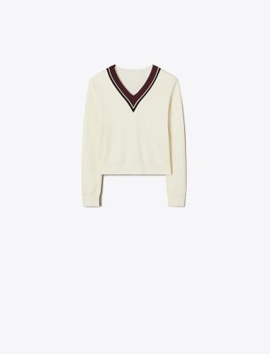 Tory Sport Tory Burch Wool Dickie Sweater In New Ivory/evening Plum