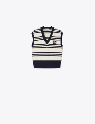 Shop Tory Sport Tory Burch V-neck Wool Sweater Vest In New Ivory City Stripe
