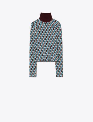 Tory Sport Tory Burch Jacquard Turtleneck In Aqua Blue Linked Geo 3 Color