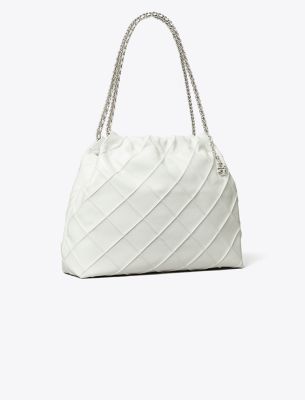 Tory Burch Fleming Soft Distressed Drawstring Bag In Blanc