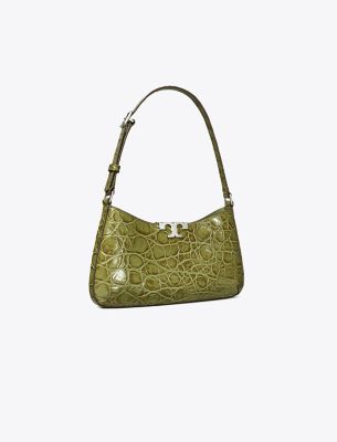 Tory Burch Eleanor Croc-embossed Slim Shoulder Bag In Soft Ivy