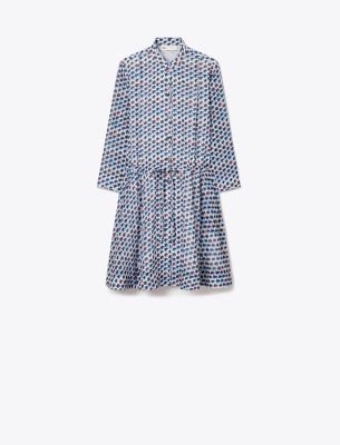 Tory Burch Printed Mini Shirtdress In Blue Candy Dots