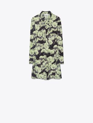 Tory Burch Printed Jersey Polo Dress In Green Pixel Floral