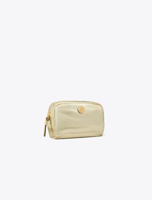 Tory Burch Virginia Metallic Curved Cosmetic Case In Spark Gold
