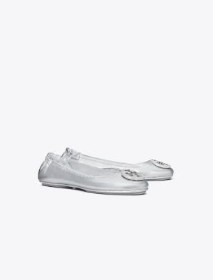 Tory Burch Minnie Travel Ballet In Silver/silver