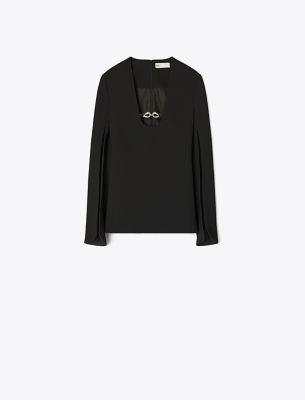 Tory Burch Jessa Crepe U-neck Tunic In Black