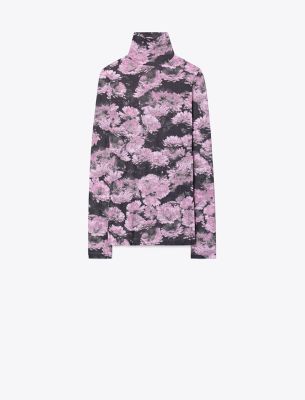 Tory Sport Tory Burch Printed Jersey Turtleneck In Pink Pixel Floral