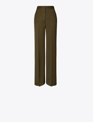 Tory Burch Wide Leg Twill Pant In Olive Green