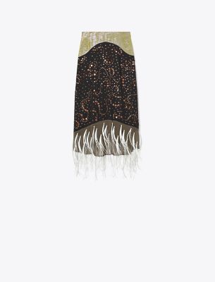 Tory Burch Embellished Slip Skirt In Pink Chartreuse