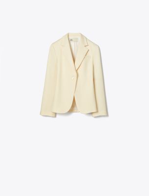 Shop Tory Burch Cinched Twill Blazer In French Cream