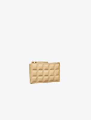 Tory Burch Fleming Patent Square Quilt Zip Card Case In Vanilla Soft Serve