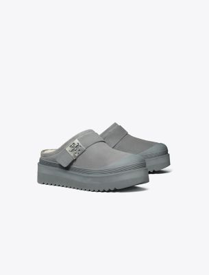 Tory Burch Mellow Platform Mule In Charcoal Gray/silver