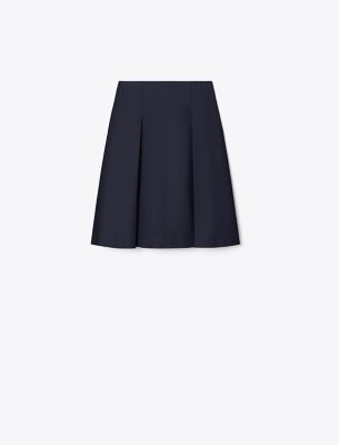 Tory Burch Pleated Twill Skirt In Medium Navy