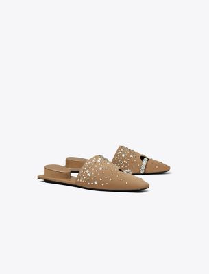 Shop Tory Burch Pierced Crystal Mule In River Rock/crystal