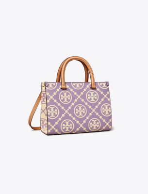 Shop Tory Burch T Monogram Contrast Embossed Top-handle Tote In Lilac/new Cream