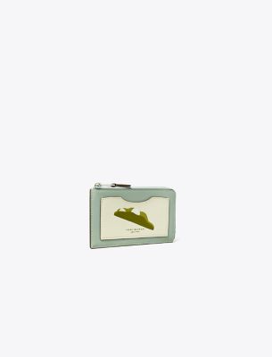Tory Burch Colorblock Pea Pod Zip Card Case In Blue Celadon