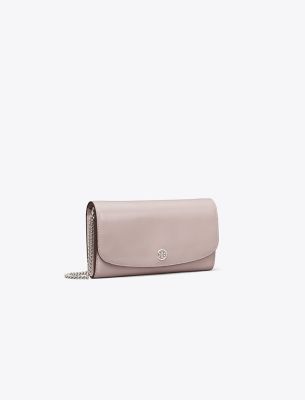 Tory Burch Robinson Spazzolato Chain Wallet In Primrose