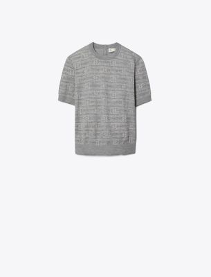 Tory Burch Sublime Wool Mockneck In Steel Slate Melange/light Silver Gray