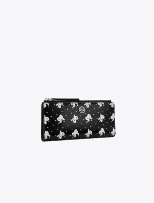 Tory Burch Robinson Printed Zip Slim Wallet In Black Tossed Bow