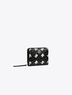 Tory Burch Robinson Printed Bi-fold Wallet In Black Tossed Bow