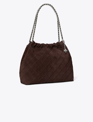 Tory Burch Fleming Suede Hobo Bag In Licorice