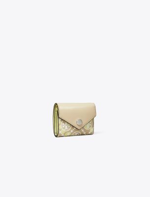 Tory Burch T Monogram Printed Leather Small Envelope Wallet In Khaki Sand