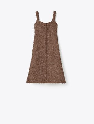 Shop Tory Burch Sequined Fringe Tank Dress In Stone Taupe