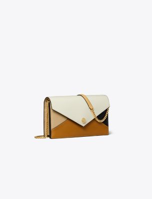 Tory Burch Leather Envelope Chain Wallet In Blanc Multi
