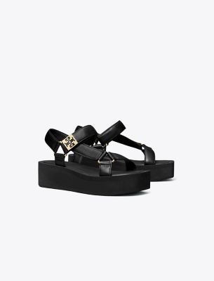 Tory Burch Mellow Platform Sandal In Perfect Black/gold/perfect Black