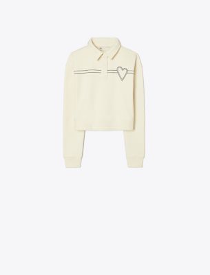 Tory Sport Tory Burch Heart Pickstitch Cotton Polo In New Ivory