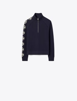 TORY SPORT FRENCH TERRY LOGO SLEEVE HALF-ZIP SWEATSHIRT 