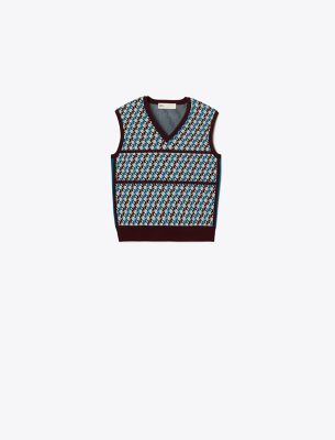 Tory Sport Tory Burch Jacquard Sweater Vest In Aqua Blue Linked Geo 3 Color