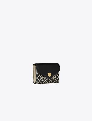 Tory Burch T Monogram Contrast Embossed Small Envelope Wallet In Black/new Cream