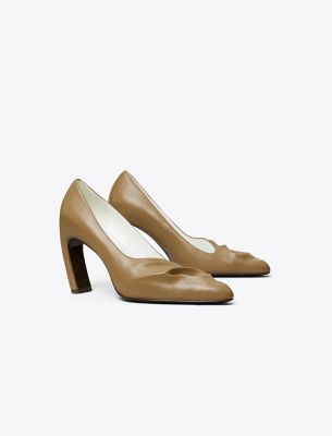 Shop Tory Burch Sculpted Peep-toe Pump In Soft Acorn