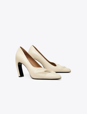 Shop Tory Burch Sculpted Peep-toe Pump In Stone Sand