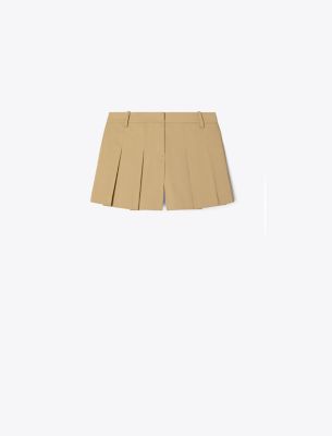 Tory Sport Tory Burch Micro Twill Pleated Short In Chestnut Khaki