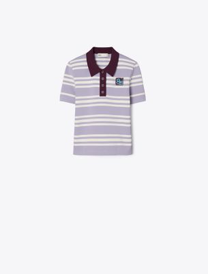Tory Sport Tory Burch Viscose Polo In Gray City Stripe