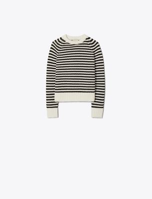 Tory Sport Tory Burch Cotton Cropped Sweater In Black/snow White